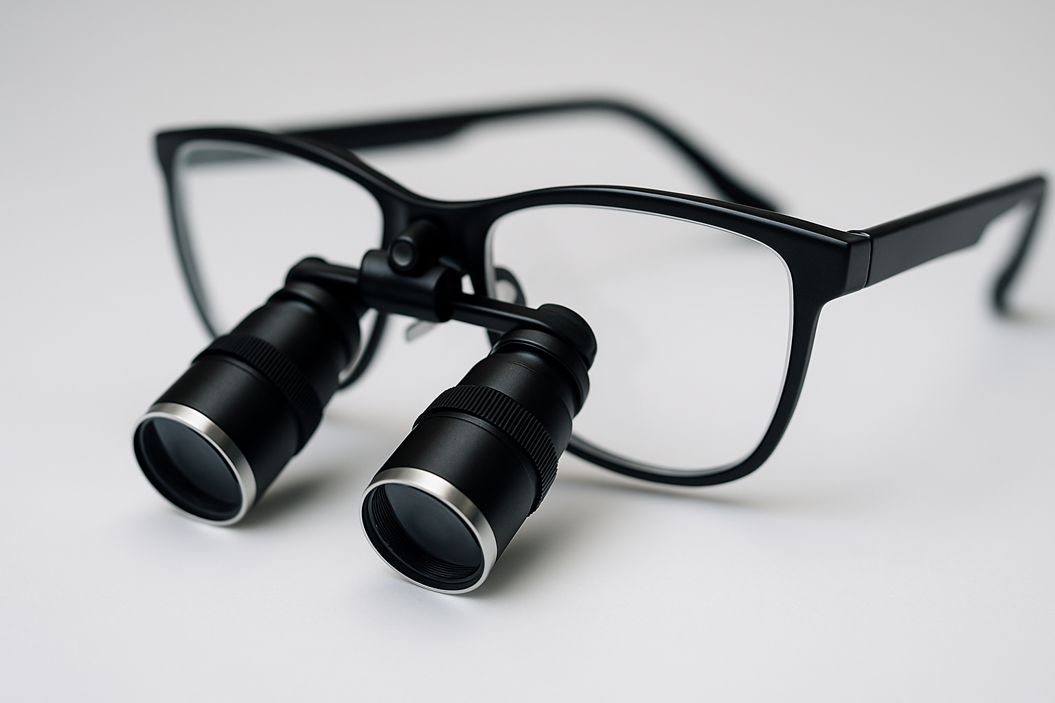 A pair of traditional surgical loupes used in open surgery